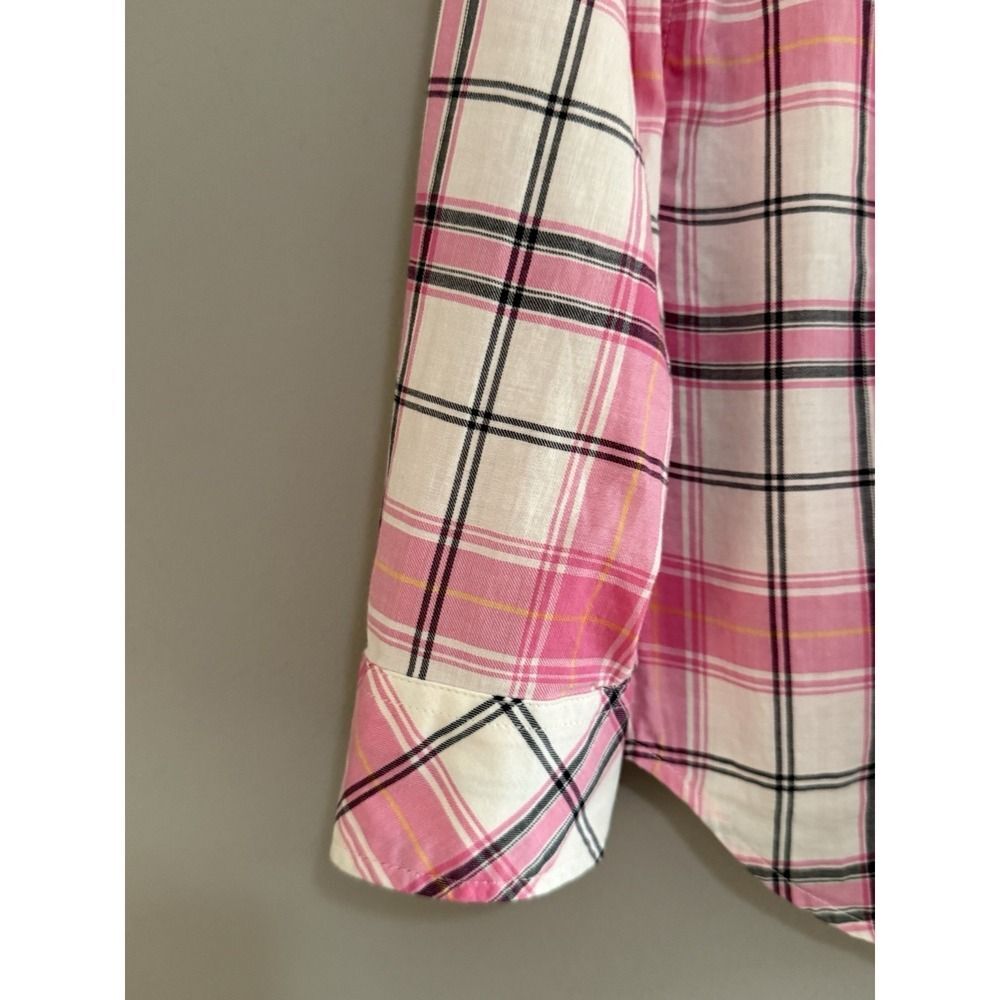 Talbots Plaid Cotton Shirt Button Up Collar Lightweight Classic Preppy Pink Med - Picture 6 of 16